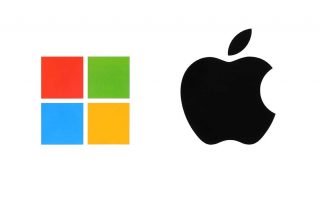 Mac vs. PC - Apple & Microsoft Logos